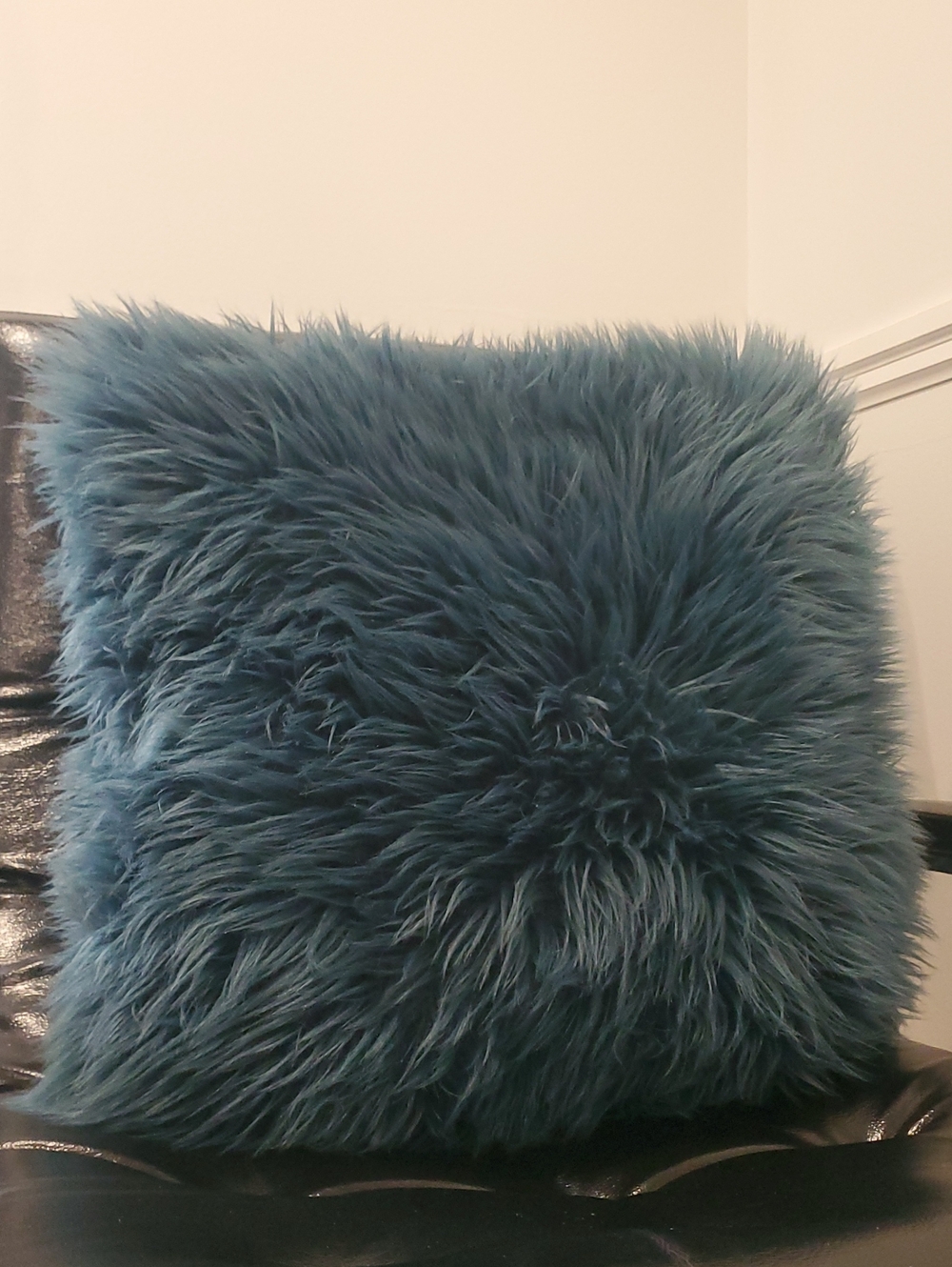 Huge Teal Fluffy Faux Fur Accent Pillow